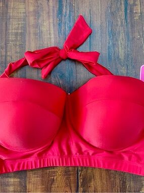 Women’s Red Bandeau Swim Top with Tie Strap